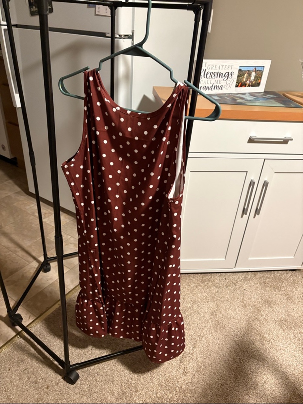 Polka Dot Ruffle Hem Sleeveless Dress - Burgundy
